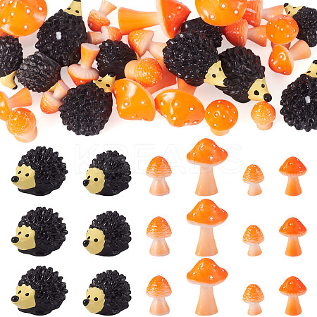 30Pcs 5 Styles Resin Hedgehog & Mushroom Display Decoration DJEW-TA0001-49-1