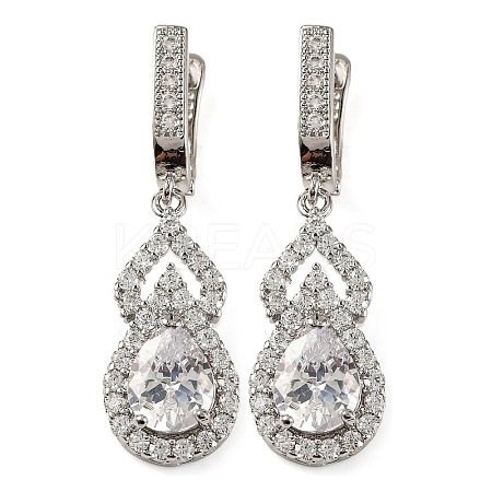 Gourd Rack Plating Brass Micro Pave Cubic Zirconia Hoop Earrings EJEW-I304-13P-01-1