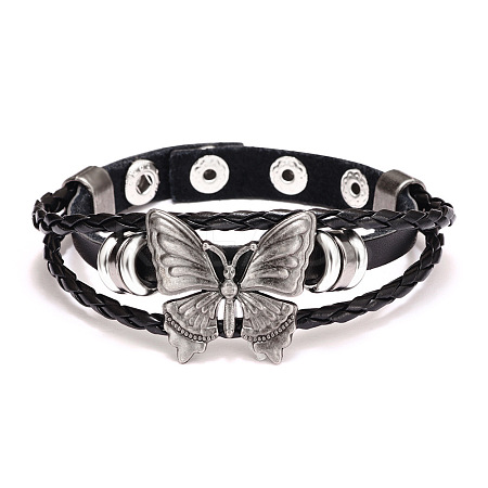 Butterfly Alloy PU Imitation Leather Cord Braided Bracelets FS-WG2E2BB-02-1