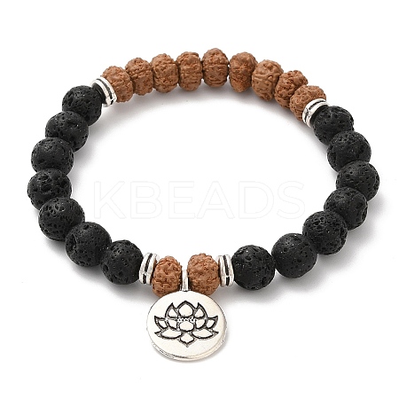 Yoga Theme Lava Rock Bodhi Wood Beads Stretch Charm Bracelets BJEW-L620-02C-01-1