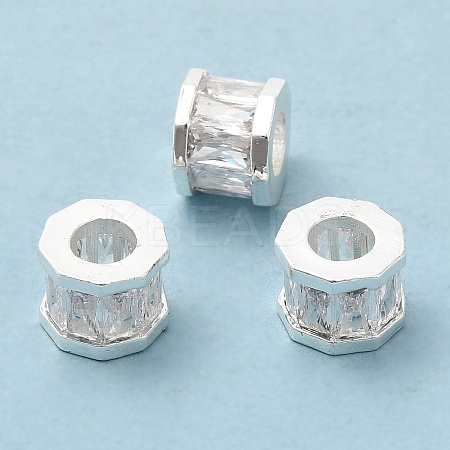 Rack Plating Brass Cubic Zirconia European Beads KK-R147-02S-1