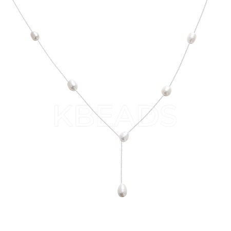 925 Sterling Silver with Natural Freshwater Pearl Potato Link Chain Y Necklaces for Women FS-WG86156-01-1