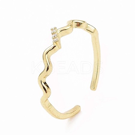 Clear Cubic Zirconia Wave Open Cuff Ring X-RJEW-B028-17G-1