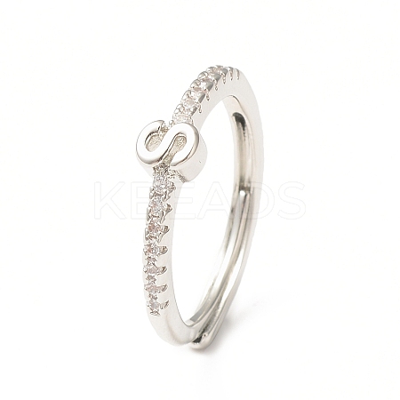 Clear Cubic Zirconia Initial Letter Adjustable Ring RJEW-C052-01P-S-1