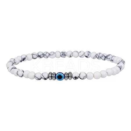 Glass Evil Eye 4MM Natural Howlite Beaded Stretch Bracelets for Men VE1501-6-1