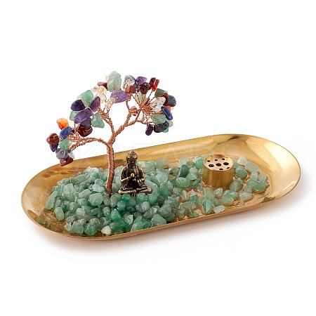 Natural Gemstone Chips with Brass Incense Burner Holder DJEW-G027-19RG-02-1