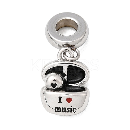 304 Stainless Steel Red Enamel European Dangle Charms STAS-D153-23ASP-1