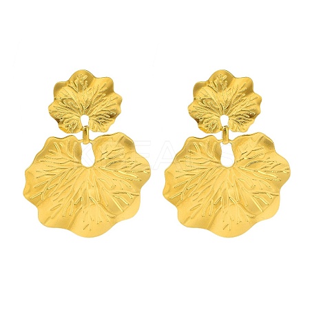 Fold Leaf 304 Stainless Steel Stud Earrings for Women EJEW-A117-01G-1