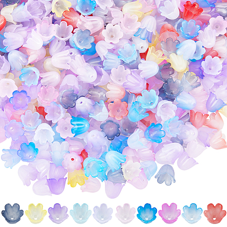 500Pcs 10 Colors Two Tone Acrylic Bead Caps MACR-SC0001-68-1