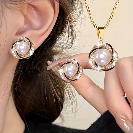 Alloy Rhinestone Pendant Necklace & Stud Earring Sets for Women FS-WGAF6CC-05-1