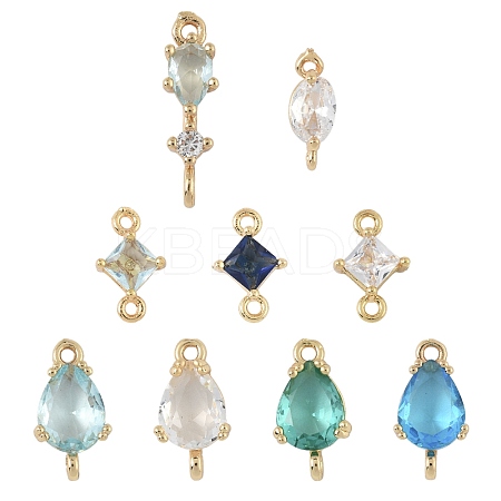 18Pcs 9 Styles Brass Pave Transparent Glass Links/Connectors GLAA-FS0002-34-1