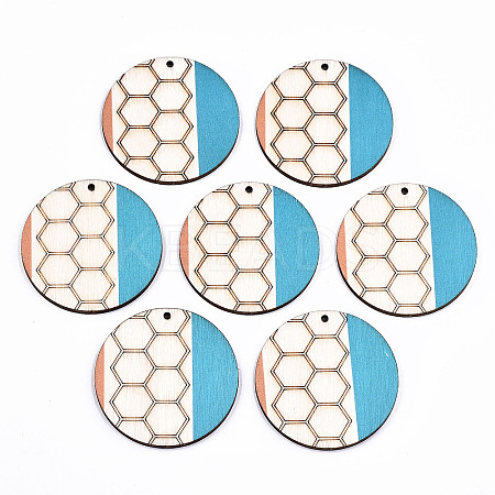Printed Natural Poplar Wood Pendants WOOD-S045-132-1