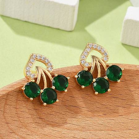 Flower Brass Micro Pave Clear Cubic Zirconia Stud Earrings for Women EJEW-G428-18G-01-1