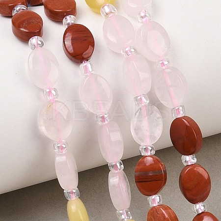 Cherry Quartz Glass & Synthetic Agate & Natural Red Jasper & Rose Quartz & Lemon Jade & Red Aventurine Beads Strands G-Z135-A13-1