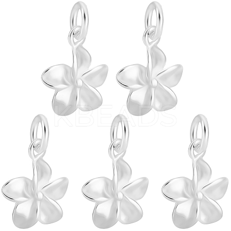 5Pcs 925 Sterling Silver Flower Charms with Jump Rings with 1Pc Double Sided Suede Fabric Silver Polishing Cloth FIND-BBC0015-93-1