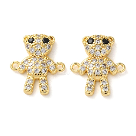 Rack Plating Brass Clear & Black Cubic Zirconia Bear Connector Charms KK-C084-15C-G-1