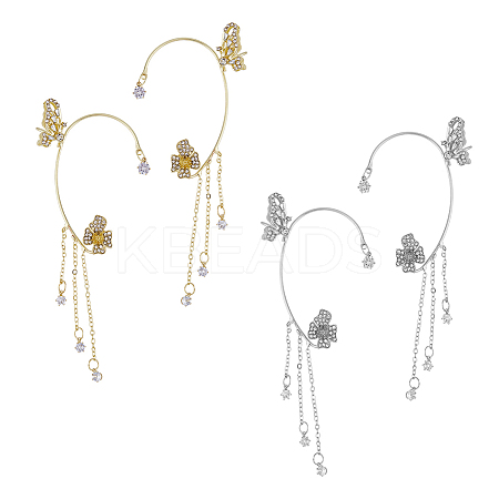 2 Pairs 2 Colors Crystal Rhinestone Butterfly Cuff Earrings EJEW-HY0001-01-1