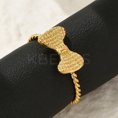 Bowknot 304 Stainless Steel Open Cuff Rings for Women LS-RJEW-G338-08G-1