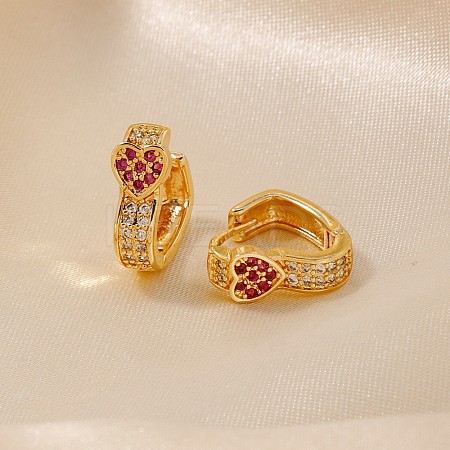Elegant Heart-shaped Brass Cubic Zirconia Hoop Earrings for Women CH6025-2-1