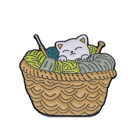 Yarn Knitting Theme Basket & Cat Enamel Pins PW-WG86383-03-1