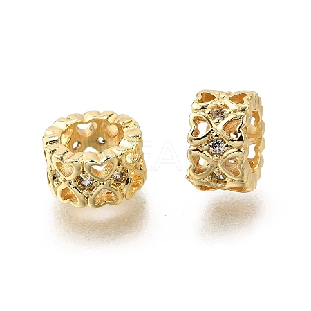 Brass Micro Pave Cubic Zirconia Rondelle European Beads KK-C106-19G-1