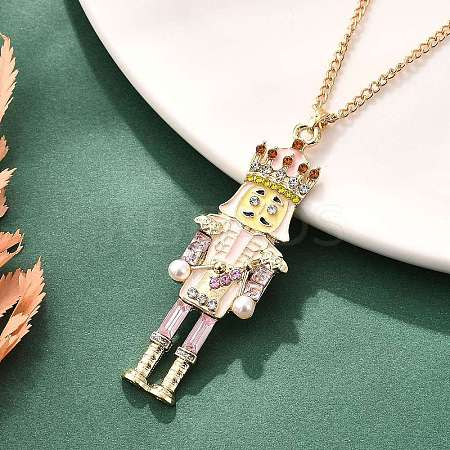 Alloy Enamel Christmas Nutcracker Pendant Necklaces LS-NJEW-L048-01G-02-1