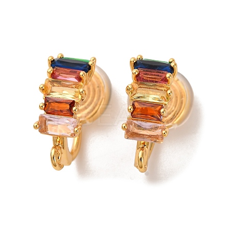 Brass Micro Pave Colorful Cubic Zirconia Clip-on Earring Findings KK-K382-37G-1