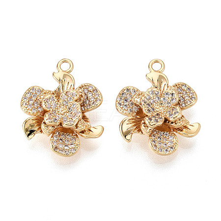 Brass Micro Pave Clear Cubic Zirconia Pendants KK-T077-30G-1