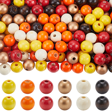 240Pcs 6 Styles Natural Wood Beads Strands WOOD-SP0001-03A-1