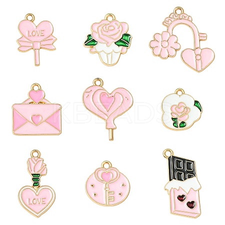 45Pcs 9 Styles Valentine's Day Theme Alloy Enamel Pendants FIND-CJ0003-74-1