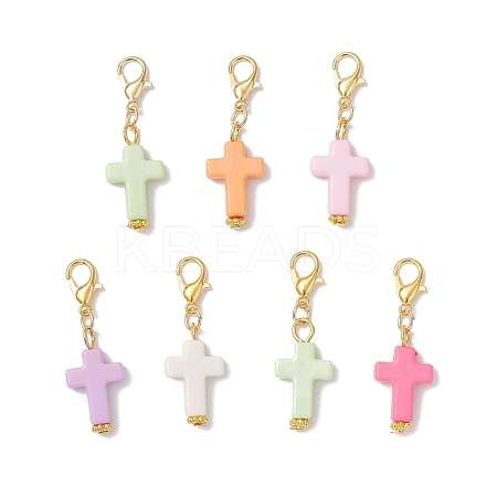 Acrylic Cross Pendant Decorations HJEW-JM03778-01-S-1