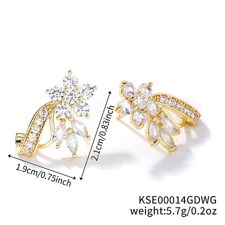 Elegant Brass Rhinestone Leaf Stud Earrings FM5419-5-1
