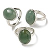 Natural Green Aventurine Oval Adjustable Rings RJEW-K371-07S-20-1