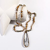 Bohemian Style Teardrop Glass Pendant Natural Dalmatian Jasper & Picture Jasper Round Beaded Long Necklaces for Women FS-WG767EC-03-2
