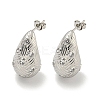 Teardrop Texture Brass Micro Pave Cubic Zirconia Stud Earrings for Women EJEW-E312-08P-1