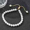 Shell Pearl Beaded Slider Bracelet with Brass Snake Chain BJEW-B066-01B-01-1