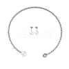 Round Plastic Imitation Pearl Stud Earrings & Cubic Zirconia Rhinestone Cuff Choker Necklaces Sets SJEW-U003-07P-4
