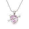 304 Stainless Steel Brass Cubic Zirconia Heart with Arrow Pendant 304 Stainless Steel Chain Necklaces NJEW-T018-07P-4