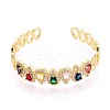 Brass Micro Pave Cubic Zirconia and Rhinestone Cuff Bangles for Women KK-T079-66G-2