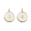 Flat Round with Paw Print Pattern Rack Plating Brass Enamel Pendants X-KK-G512-12G-1