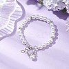 Alloy & Pearlized Glass Pearl Beads Stretch Bracelets for Women BJEW-JB11364-01-2