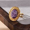 Oval Natural Amethyst Finger Rings RJEW-M063-01G-16-5