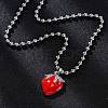 Brass Red Enamel Strawberry Pendant Ball Chain Necklaces NJEW-Z059-02P-1