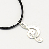 Treble Clef Zinc Alloy Pendant Necklaces with Waxed Cord and Iron Findings NJEW-R228-20AS-3