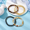 4Pcs Constellation 8mm Round Natural Yellow Tiger Eye & Jade & Synthetic Citrine & Smoky Quartz Beaded Stretch Bracelets for Women BJEW-JB10635-2