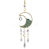 Wire Wrapped Natural Green Aventurine Chip & Brass Moon Pendant Decorations HJEW-JM01504-05-1