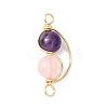 Copper Wire Wrapped Natural Rose Quartz & Amethyst Round Beded Links Connector Charms PALLOY-JF04678-03-1