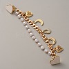 Pearl Plastic Beads & Heart & Moon & Teardrop Charms Link Chain Phone Case Double Chain Strap LS-AJEW-WH0041-61G-1