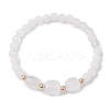 Natural Quartz Crystal Cube & Round Rock Crystal Beaded Stretch Bracelets BJEW-JB10807-01-1