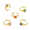 Natural Gemstone Sun 304 Stainless Steel Cuff Open Rings for Women RJEW-JR01065-3